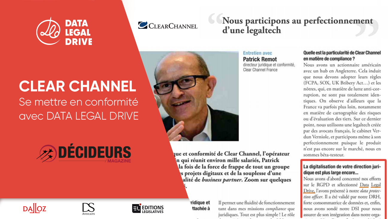 Clear Channel témoigne de sa mise en conformité avec DATA LEGAL DRIVE